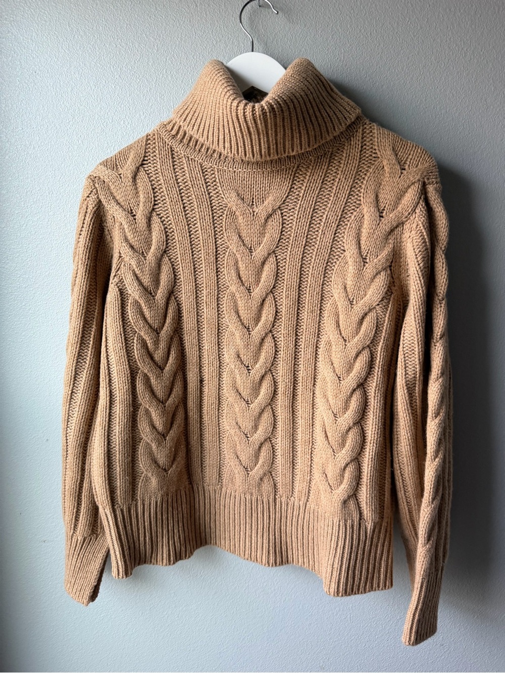 Banana Republic tan cable knit open sleeve merino wool cashmere blend sweater S